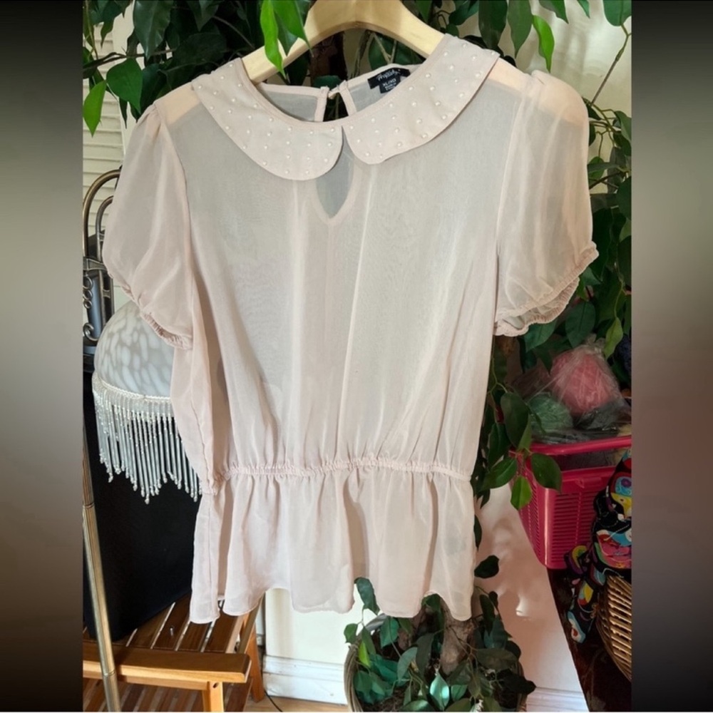 Philosophy Light Pink Blouse with Pearl Collar